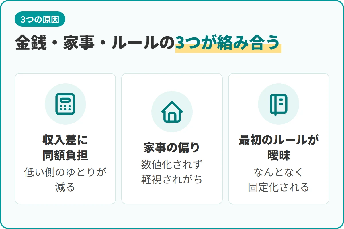金銭・家事・ルールの3つが絡み合う