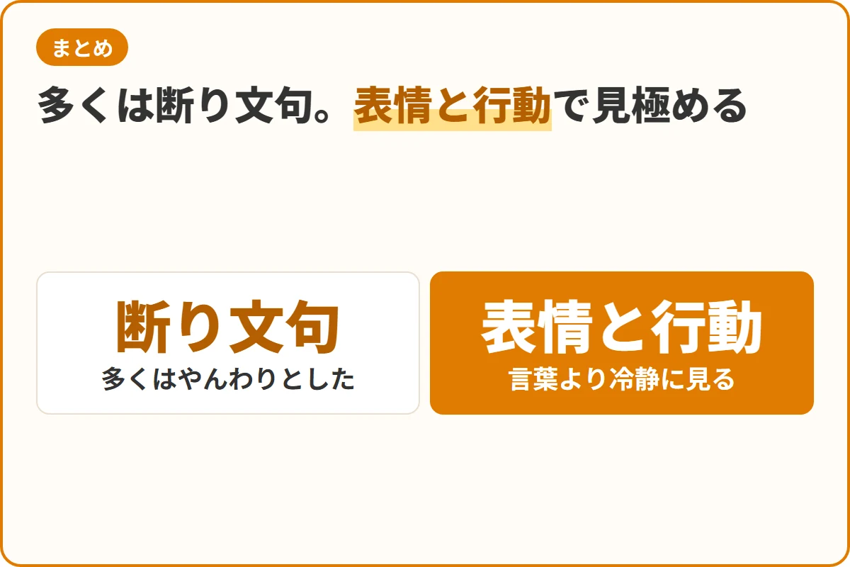 多くは断り文句。表情と行動で見極める